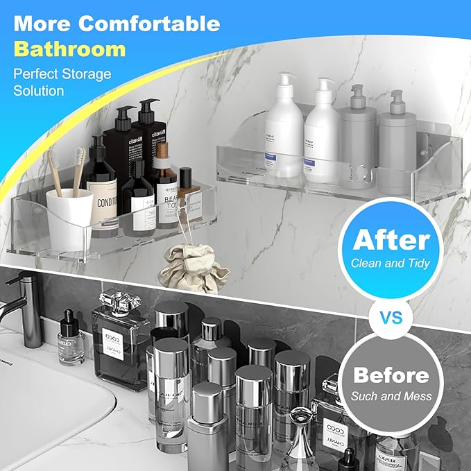 Acrylic Shower shelves 3 Pack,Adhesive Shower Organizer for Bathroom Storage Home Decor,No Drilling,Transparent Organizer,Shower Caddy for Inside Shower