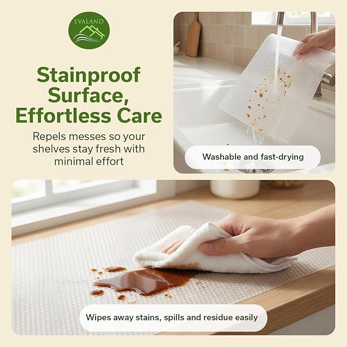 EVALAND Shelf Liners for Kitchen Cabinets Non-Adhesive 17.7" x 33 FT Clear Drawer Liner Non Slip, Washable Cabinet Liner, Waterproof Shelf Liners for Cabinets, Refrigerator Bathroom Pantry Cabinet Mat
