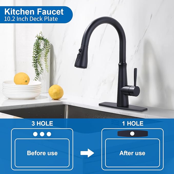 ARCORA 10.2 Inch Faucet Plate, Kitchen or Bathroom Faucet Deck Plate for 1 or 3 Hole, Stainless Steel Sink Hole Cover Escutcheon, Matte Black