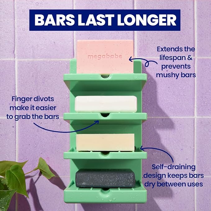 Megababe 4-Tier Bar Soap Tower | Holds 4 Bars | Suctions or Sticks | Self-Draining