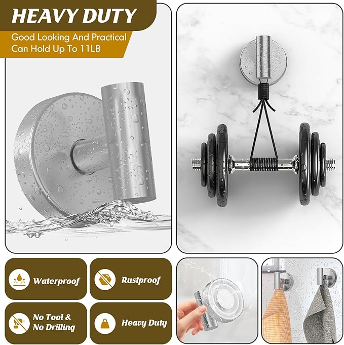 Suction Cup Hooks for Shower,Heavy Duty Shower Towel Suction Hooks,No Drill Wall Mounted Towel Hooks for Bathrooms Wall,Kitchen,Glass,Mirror,Tile to Hang Towels,Robes,Coat-Silver(2 Pack)