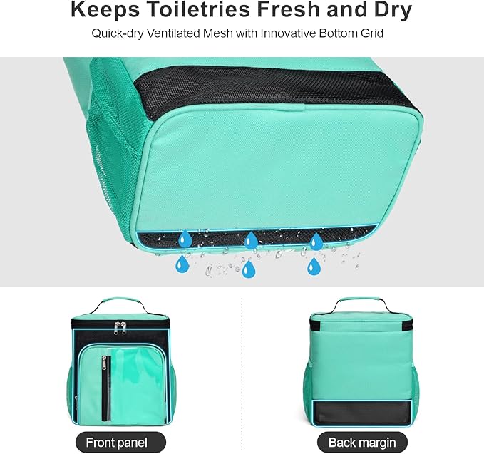 F-color Shower Caddy Portable for College Dorm Essentials - Large Hanging Sturdy Handle Toiletry Tote Bag with Hook, Multiple Pockets, Quick Dry Organizer for Camping, Travel, Gym, Cyan