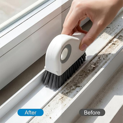 1-Pack Groove Cleaner Brush - 2 in 1 Grout Brush Cleaner- Multifunction Window Track Cleaning Tool with Hard Bristle and Hidden Scraper - Crevice Brush for Sliding Door Track, Window Seal, Sill