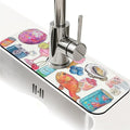 Kitchen Sink Splash Guard，Watercolor cartoon Faucet Mat Sink Gadgets-Super Absorbent Fast Drying Mat Drip Catcher for Kitchen, Bathroom,Sink Mat, Dish Drying Mat, Bathroom(15" X 5.5" )