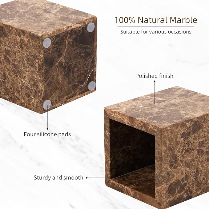 Natural Marble Toothbrush Holder for Bathroom Countertop (8.5x8.5x10cm) - Multifunctional Organizer for Makeup Brushes, Vanity Accessories & Utensils Sink (1, Dark Brown)