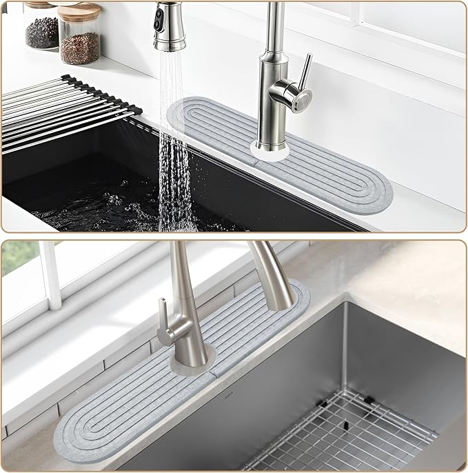 Stone Fucet Mat for Kitchen Sink, Fast Drying Stone Sink Tray Kitchen Faucet Splash Guard Sink Faucet Absorbent Mat for Bathroom Fucet Sinks17.7" x 3.9",Light Grey