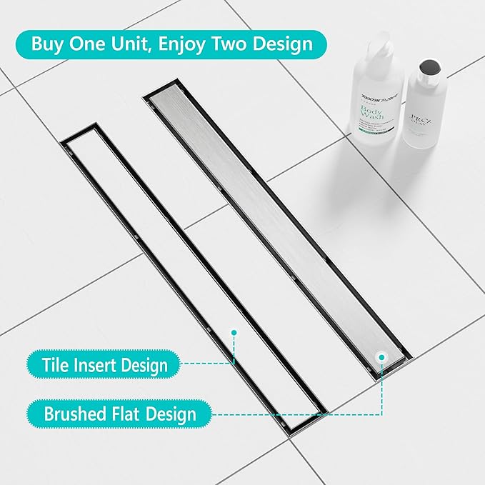 Neodrain 40-Inch Linear Shower Drain with Tile Insert Grate, Professional Brushed 304 Stainless Steel Rectangle Shower Floor Drain Manufacturer,Floor Shower Drain with Shower Drain Base