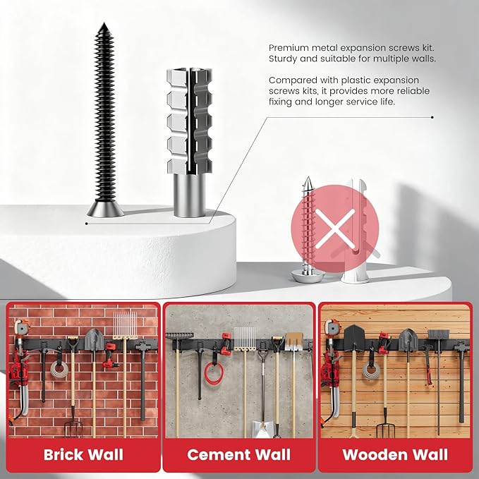 66" Heavy Duty Wall Mounted Garage Tool Organizer – 4 Panels & 12 Adjustable Hooks, 920 lbs Load Capacity, Modular Storage for Efficient Tool Organization, Easy Install in Garage, Garden, 18 Pack