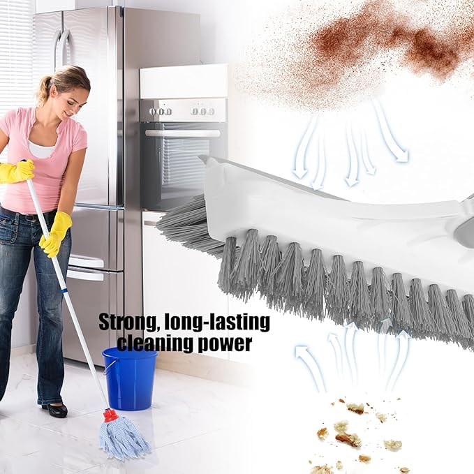 Upgraded Floor Scrub Brush with Long Handle for Bathroom and Tile Cleaning Plastic Construction Dual-Sided Design for Grout and Corner Scrubbing Hanging for Easy Storage White-Grey