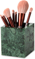 Natural Marble Toothbrush Holder for Bathroom Countertop (8.5x8.5x10cm) - Multifunctional Organizer for Makeup Brushes, Vanity Accessories & Utensils Sink(Blackish Green)