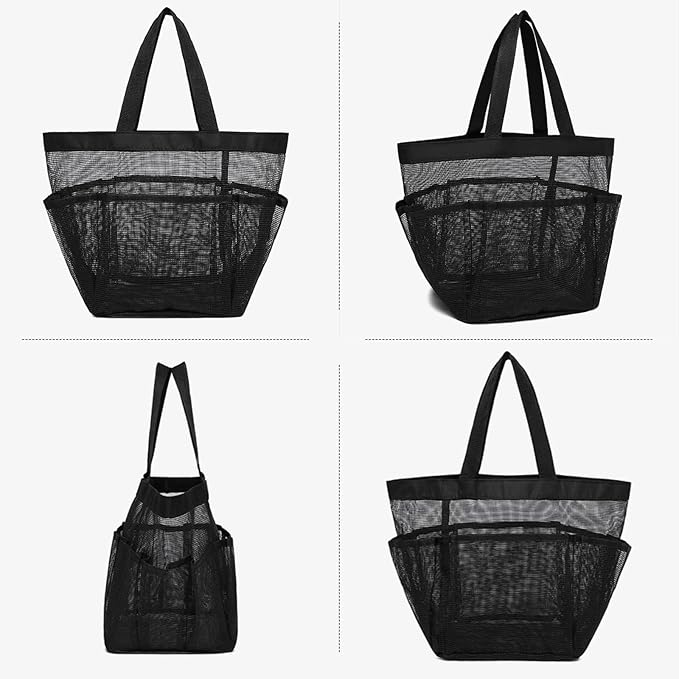 Mesh Shower Caddy Portable, Shower Tote Bag for Dorm Room Essentials, 8 Pockets Large Shower Basket for College Gym Beach Camping (1, Black)