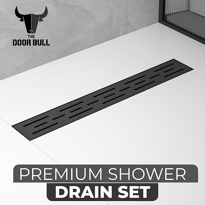36 Inch Rectangular Linear Shower Drain Set with Brick Pattern Grate, 304 Stainless Steel Bathroom Floor Drain with Hair Catcher, Shower Floor Drain Includes Adjustable Leveling Feet
