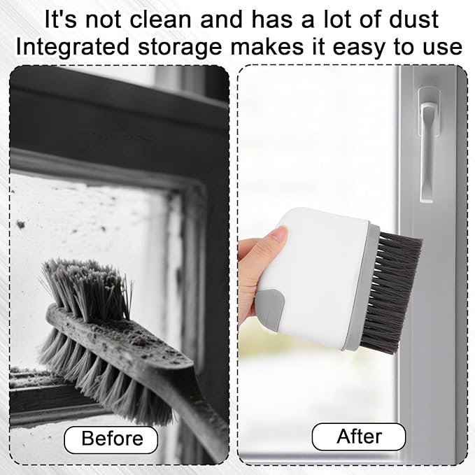 2pcs 2-in-1 Groove Cleaning Brush, 2025 Upgraded Crack Cleaner Tool Handheld Grout Brush for Window Tracks Sliding Doors Sills Tile Lines (Light Gray)
