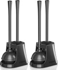 Toilet Plunger and Brush, Bowl Brush and Heavy Duty Toilet Plunger Set with Ventilated Holder, 2-in-1 Toilet Brush and Plunger Combo for Bathroom Cleaning (2, Black)