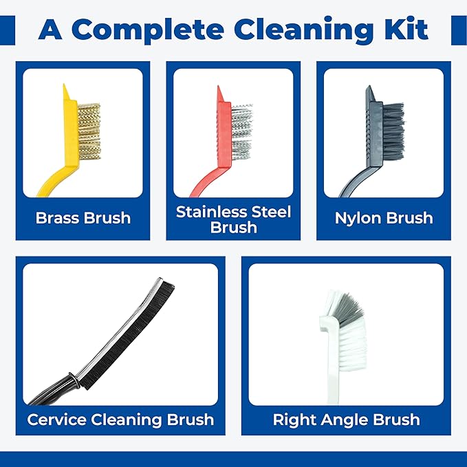 Multi-Purpose Cleaning Brush Set - with Stiff Nylon Bristles and Small Wire Brass/Steel Bristles, Crevice Cleaning Brush Ideal for Kitchen, Bathroom, Home, Window Tracks, Bathtub, Vehicle and More