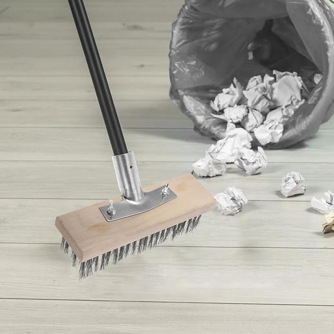 Heavy-Duty Stainless Steel Wire Floor Scrub Brush 20cm Head and Grout for Outdoor Concrete, Patio, Garage, and Garden Surfaces – Floor Cleaning Scrubber Tool