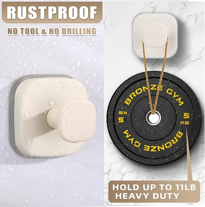 No-Drill Reusable Suction Cup Hooks, Towel, Robe, Loofah, Coat Hook for Glass, Mirror, Tile, Shower, Bathroom, Kitchen & Metal (Smooth, Non-Porous Surfaces) (2, Milk White)