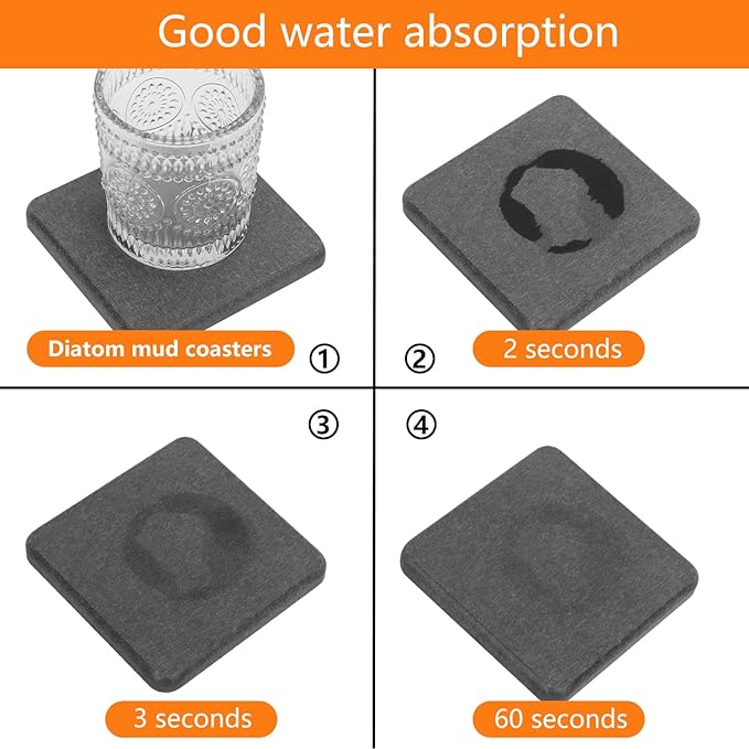 40 Pack 3.15" Square Diatomaceous Earth Coaster, Versatile Water Absorbent Diatomite Coaster, Premium Water Absorbing Bath Stone Mat for Modern Home by KUKLIPJIM