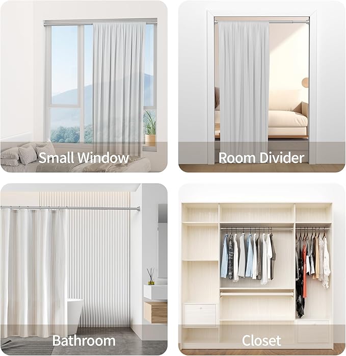 Shower Curtain Rod, 1" Diameter Heavy Duty Tension Shower Rod, Non Slip Adjustable 28-74 inch No Drilling Shower Curtain Rods Spring Tension For Bathroom, Shower Stall, No Rust, Silver
