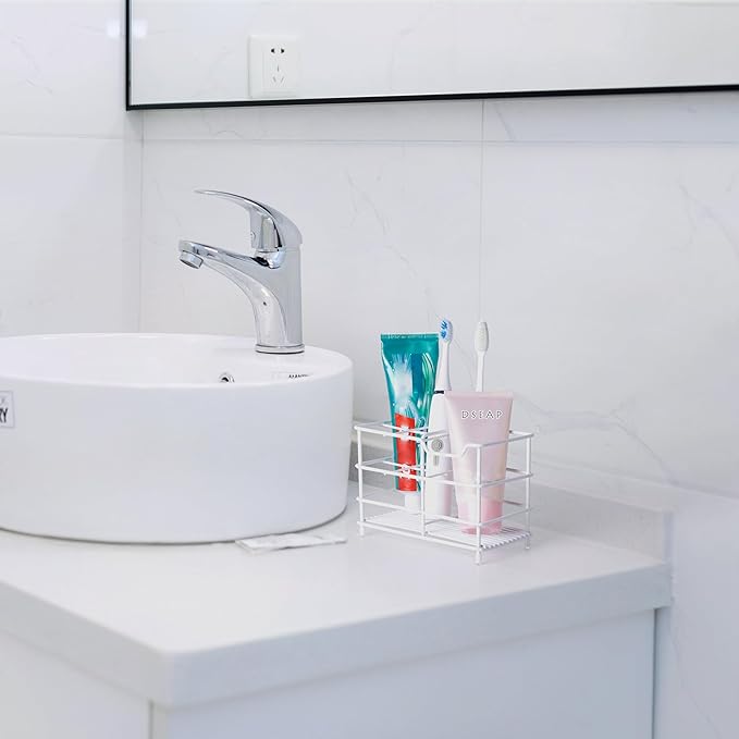 Dseap Toothbrush Holder, Electric Toothbrush Holder - Stainless Steel Tooth Brush Holders, Toothpaste Holder Organizer Stand Caddy for Bathroom, White, 2Packs
