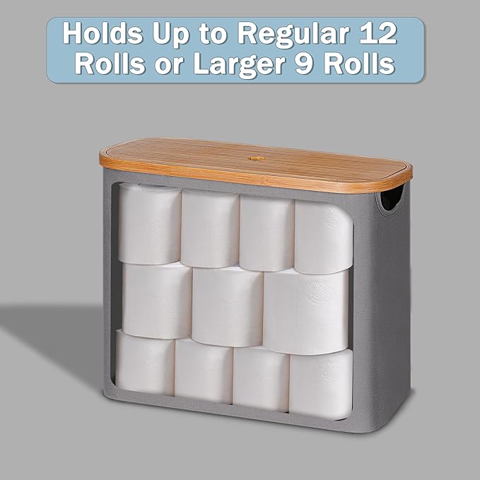 efluky Toilet Paper Storage, Toilet Paper Basket with Lid Organizer for Bathroom, Free Standing Holder with Storage, Grey