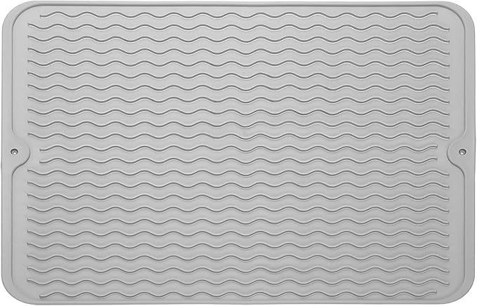 uxcell Silicone Dish Drying Mat for Kitchen Counter, 16 x 12" Dish Drying Pad Heat Resistant Non-Slip for Kitchen Countertop Coffee Mat, Gray