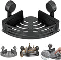 2026 New Suction Cup Corner Shower Shelf, No-Drill Bathroom Corner Shelf Strong, Waterproof Suction Cup, Bathroom Organizers and Storage Countertop for Bathroom Kitchen (Black-1PCS)