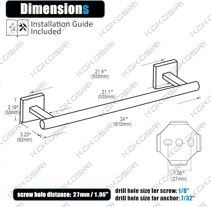 KOKOSIRI Towel Holder Bathroom Accessories Towel Bar for Bath Kitchen Necklace Holder 24 Inch, 2 Pack Brushed Nickel Stainless Steel B4005BR-L24-P2