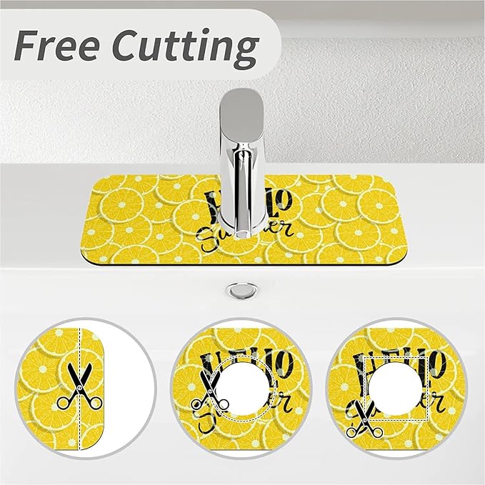 Faucet Draining Mat For Kitchen Sink, Lemon Summer Diatom Mud Absorbent Drain Pad For Bathroom Kitchen Sink Splash Guard Drying Mat