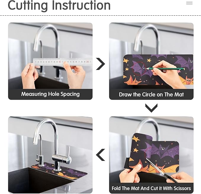 Colored Halloween Bats and Stars Kitchen Sink Splash Guard Faucet Mat Diatomite Absorbent Pad for Bathroom RV 30x5.4in 1PCS water