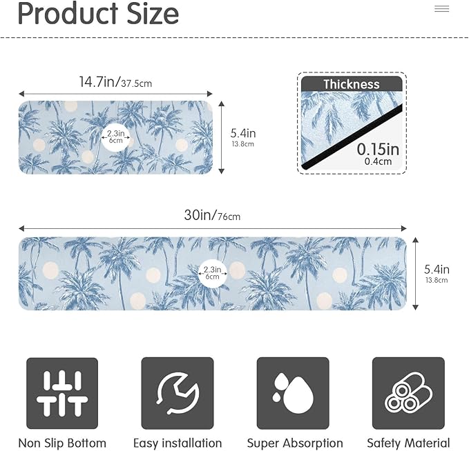 Kitchen Sink Splash Guard 1 PC 30 Inch Sink Faucet Mat Splash Guard for Bathroom Countertop Water Absorbent Foldable Cuttable Soft Washable Light Blue Palm Trees and Sun