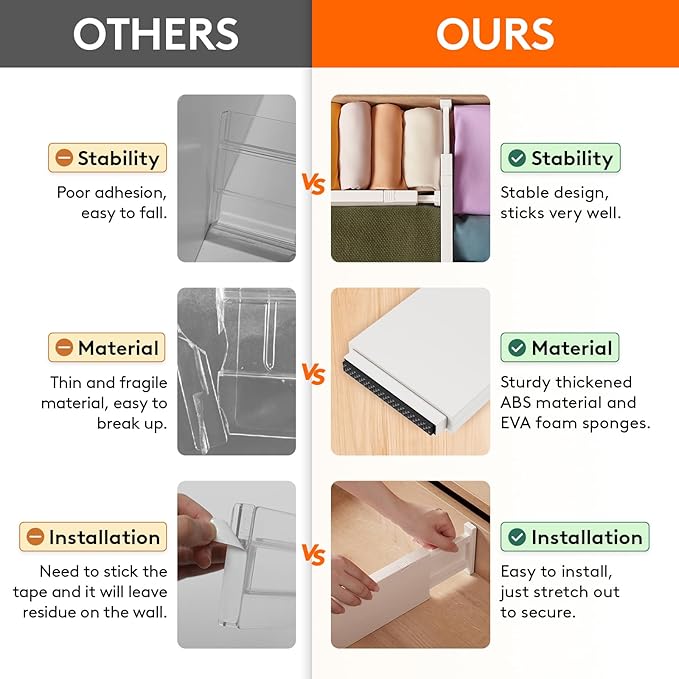 Lifewit 5 Pack Drawer Dividers 4" High, 11-17" Adjustable Dresser Drawer Organizers for Clothes, Expandable Dresser Separators in Bedroom/Bathroom/Kitchen/Vanity/Office Organization and Storage, Beige