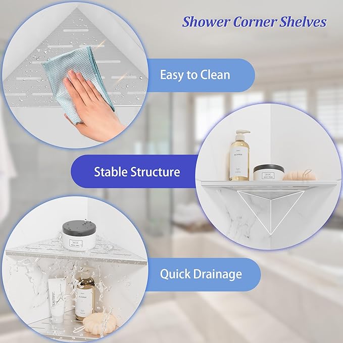 Neodrain 12 Inch Brushed Corner Shelf Set of 2, Floating Corner Shelves for Wall, 304 Stainless Steel Wall Storage Shelves for Bathroom, No Drilling