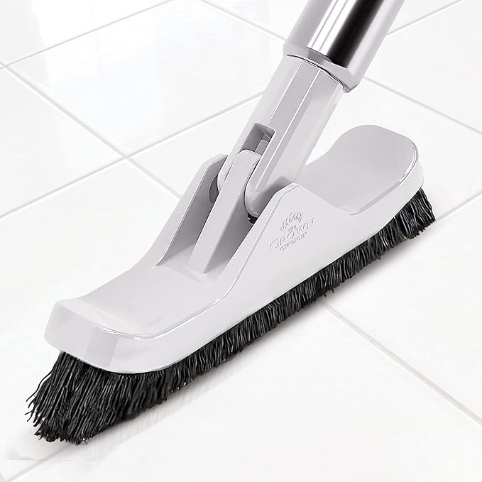 The Crown Choice Grout Brush with Long Handle - Heavy Duty Cleaner & Grout Scrubber Tool - Deep Cleaning Hard Wood, Tile, Floors - Silver Bristles & Stainless Steel - Silver Handle