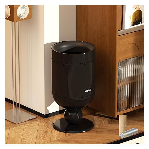 Bathroom Metal Trash Can, 4 Gallon (15 L) Garbage Can Lid-Free, Trash Bin for Bedroom, Office, Living Room (Black, Top Open)