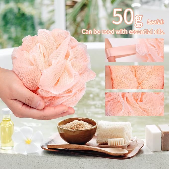 Bath Loofah Sponge Body Scrubber Shower Sponge Exfoliating Mesh Pouf Shower Ball Bath Sponges for Women and Men Bathing Accessories (4Pack 50G Colorful)