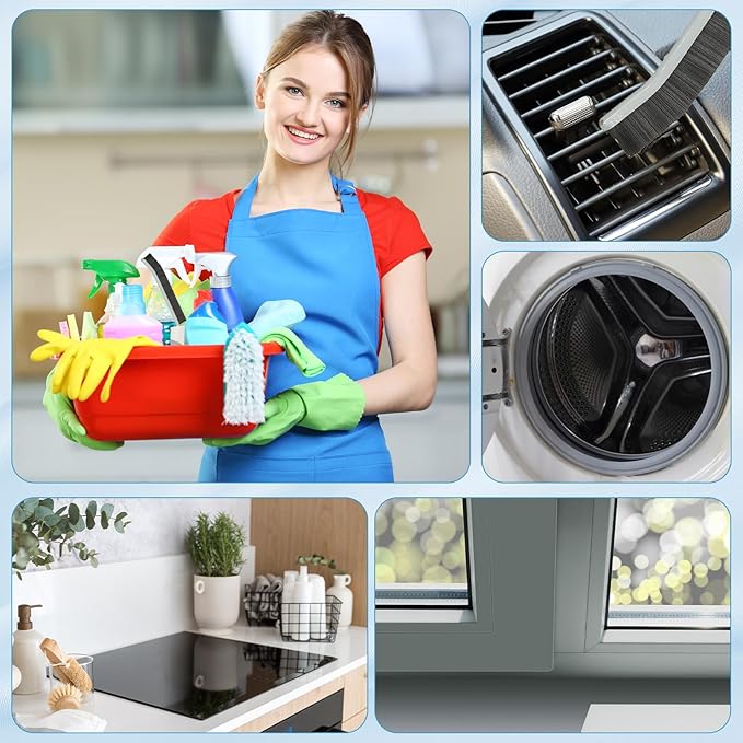 PATIKIL Hard Bristle Crevice Cleaning Brush, 6Pcs Multifunctional Gap Cleaning Brush Corner Cleaning Brushes Tool for Little Corner Kitchen Bathroom Toilet Windows, Grey White