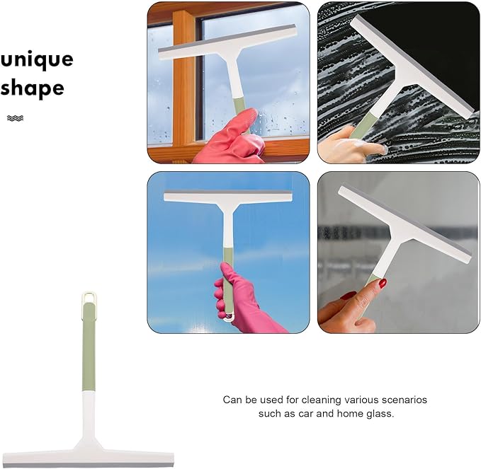 Wide Glass Shower Squeegee with Soft Rubber Blade, Handheld Window and Car Windshield Water Scraper for Home Bathroom Cleaning, Light Green