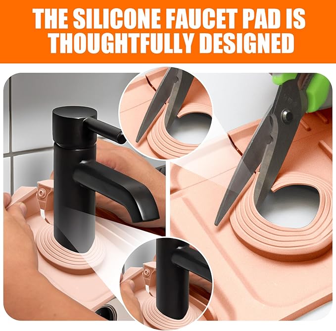 Pink 24" Button Style Faucet Drip Catcher – Silicone Faucet Mat for Kitchen Sink, Leak-Proof Splash Guard with 6° Slope | Behind Faucet Draining Mat Easy Gadgets for Bathroom Kitchen Countertops