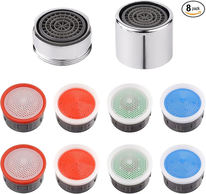 iFealClear 8 Pack Faucet Aerator, Kitchen Sink Faucet Aerator Adapter with Solid Brass Shell, Male and Female Thread Water Conserve Filter with Gasket for Bathroom, Chrome