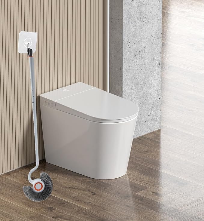 Toilet Wand Outdoor Aquarium Scrubber Brush with Long Handle Bathroom Angled Toilet Bowl & Fish Tank Brush, Japanese Rigid Non-Curl Scrubber with Curved Bristles, Deep Clean Bathroom Dead Corner
