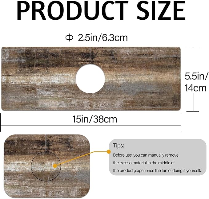 MCALK Dark Brown Kitchen Sink Faucet Mat Splash Guard, Absorbent Quick-Dry Kitchen Sink Mat - Ideal for Splash Guard & Drip Catching with Abstract Art Decor( 1pc 15"x5.5")
