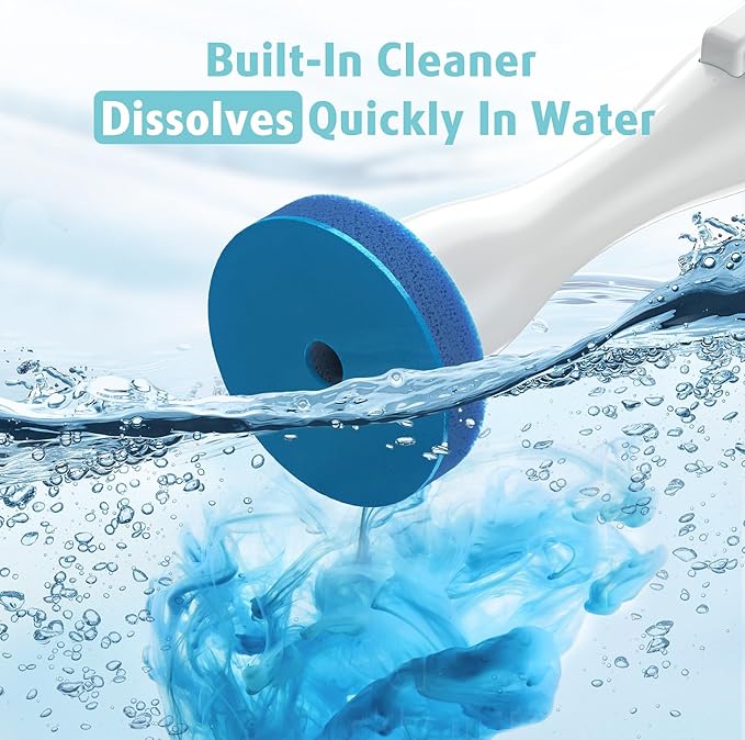 AIR U+ Electric Toilet Brush and Holder Set with 25 Disposable Refill Heads, Rechargeable & Wall-Mounted No Drilling Powerful Disposable Toilet Bowl Cleaner Wand
