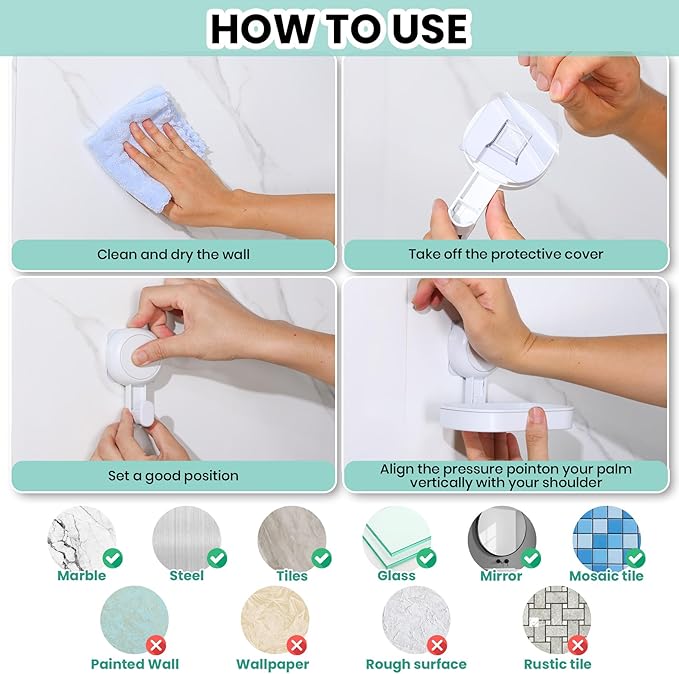 Shower Caddy, Organizer Removable Bathroom Shelf, 6 Pack Adhesive Organizers and Storage with No Drilling Hanging Shower Shelf, Removable Plastic Bathroom Accessories, White