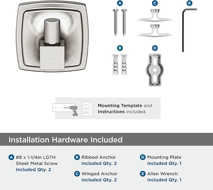 Amerock BH36090G10 | Brushed Nickel Single Robe Hook | 2-1/4 in. (57 mm) Length Towel Holder | Stature | Towel Hook for Bathroom | Bathroom Hardware | Bath Accessories