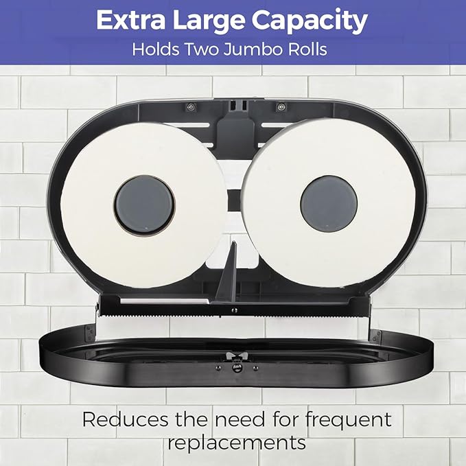 Stainless Steel Twin Jumbo Toilet Paper Dispenser Wall Mount, 9" Commercial Double Roll Holder, Industrial Tissue Dispenser with Key Lock, Matte Black