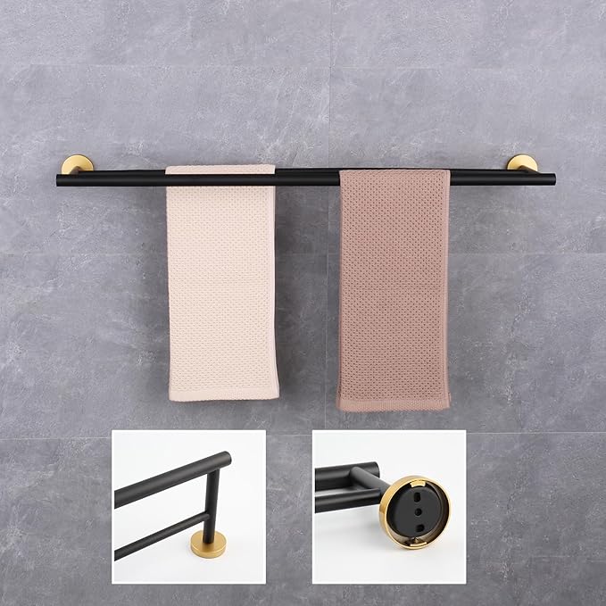 GERZWY Bath Double Towel Bar 30-Inch Stainless Steel Bathroom Towel Rail Wall Mounted Hand Towel Holder Black & Gold