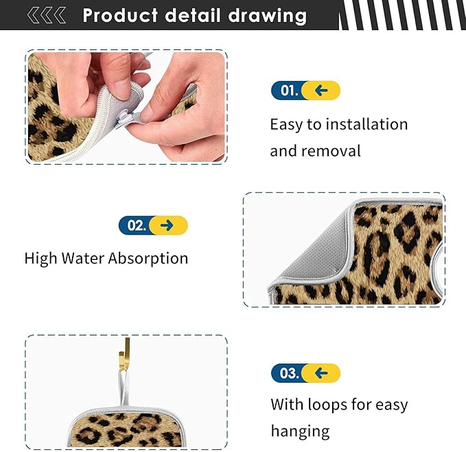 2 PCS Kitchen Sink Splash Guard 14.9 Inch Faucet Mat for Kitchen Sink Bathroom Sink Faucet Absorbing Drip Drain Mat Pad Microfiber Soft Washable Brown Leopard Print