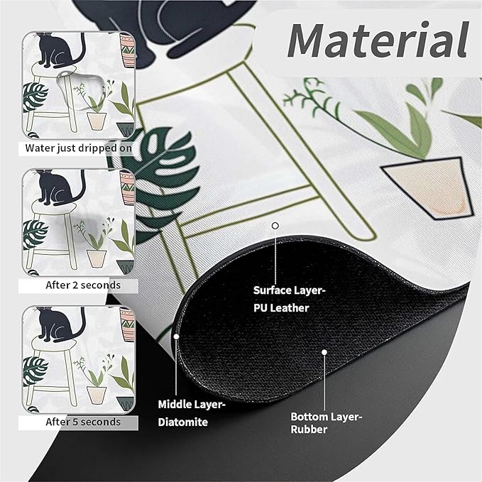 Kitchen Sink Splash Guard，Cats and potted plants Faucet Mat Sink Gadgets-Super Absorbent Fast Drying Mat Drip Catcher for Kitchen, Bathroom,Sink Mat, Dish Drying Mat, Bathroom(15" X 5.5" )