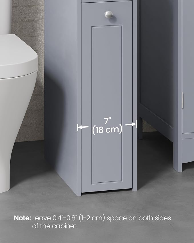 VASAGLE Slim Storage Cabinet, Narrow Storage Organizer with Slide Out Drawers, Freestanding Toilet Paper Holder, Small Space Skinny Cabinet for Bathroom Kitchen Corner, Dove Gray UBBC847G02